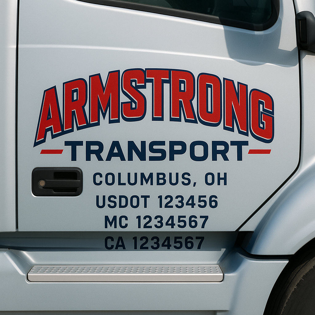 Truck Door Decal Sticker Lettering Signs With Location, USDOT, MC, CA, KYU, VIN, GVW (2-Pack)