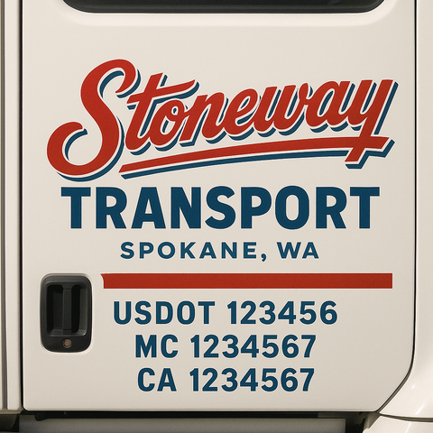 Truck Door Decal Sticker Lettering Signs With Location, USDOT, MC, CA, KYU, VIN, GVW (2-Pack)