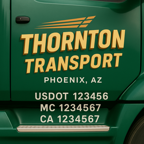 Truck Door Decal Sticker Lettering Signs With Location, USDOT, MC, CA, KYU, VIN, GVW (2-Pack)