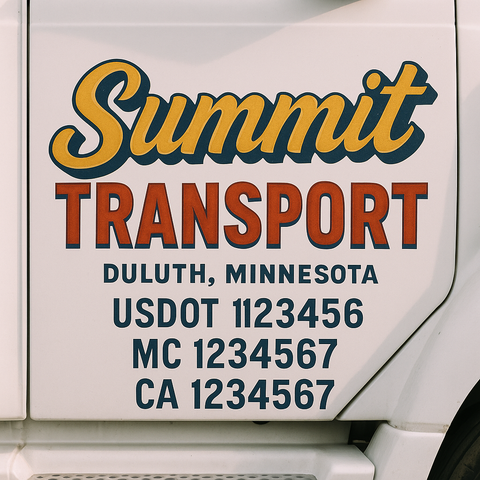 Truck Door Decal Sticker Lettering Signs With Location, USDOT, MC, CA, KYU, VIN, GVW (2-Pack)