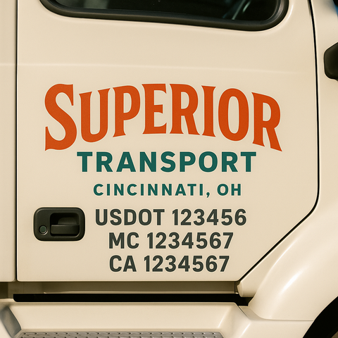 Truck Door Decal Sticker Lettering Signs With Location, USDOT, MC, CA, KYU, VIN, GVW (2-Pack)