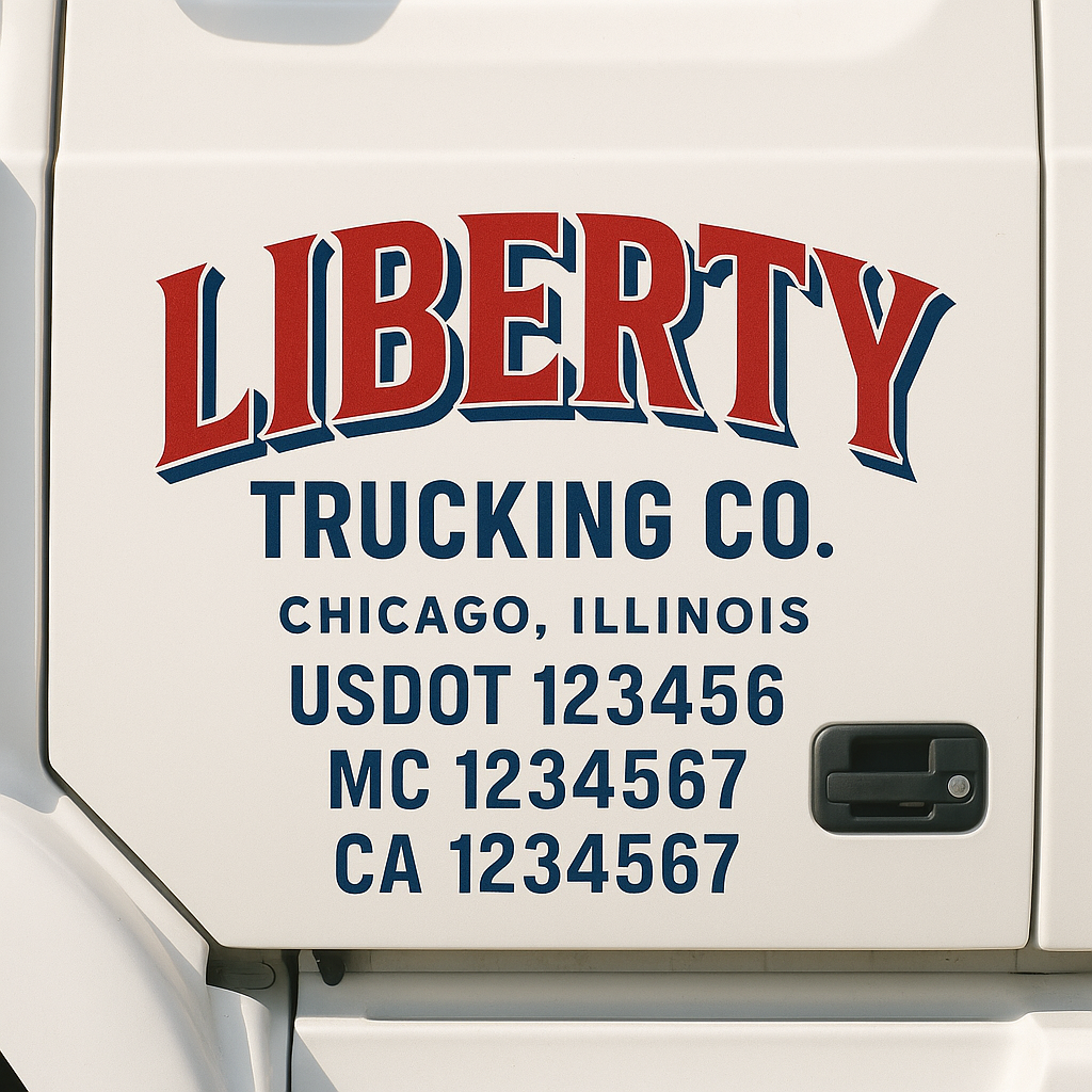 Truck Door Decal Sticker Lettering Signs With Location, USDOT, MC, CA, KYU, VIN, GVW (2-Pack)