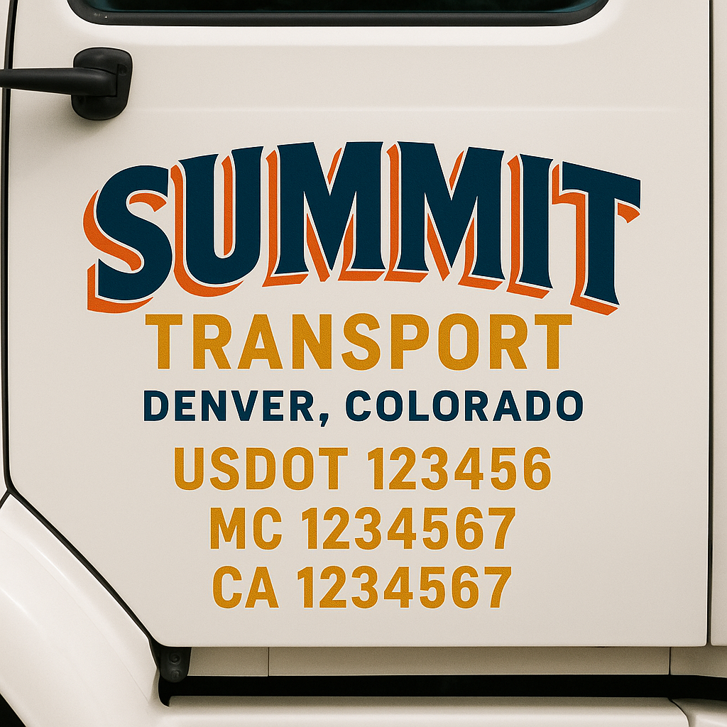 Truck Door Decal Sticker Lettering Signs With Location, USDOT, MC, CA, KYU, VIN, GVW (2-Pack)