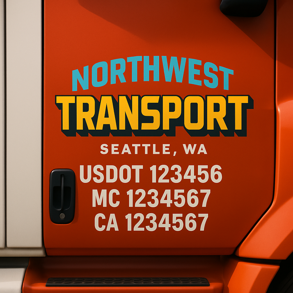 Truck Door Decal Sticker Lettering Signs With Location, USDOT, MC, CA, KYU, VIN, GVW (2-Pack)