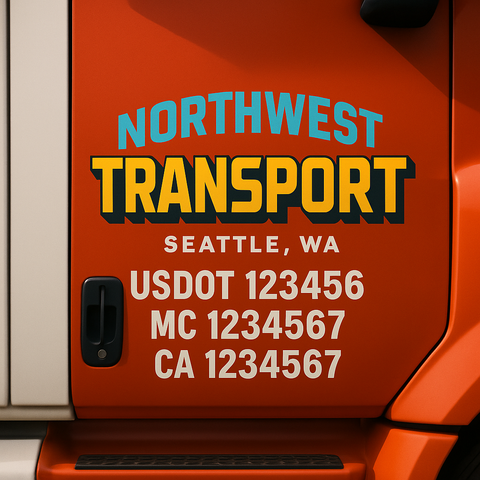 Truck Door Decal Sticker Lettering Signs With Location, USDOT, MC, CA, KYU, VIN, GVW (2-Pack)