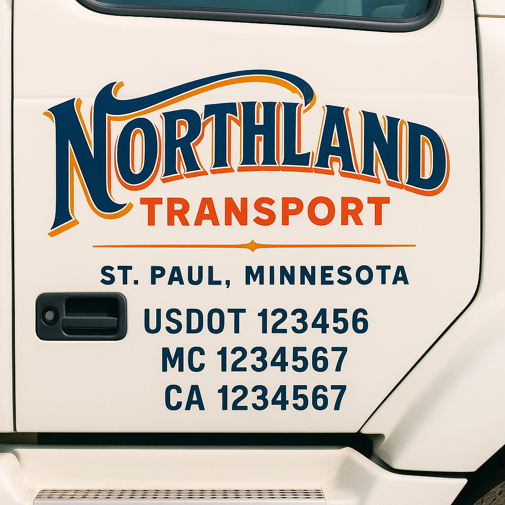 Truck Door Decal Sticker Lettering Signs With Location, USDOT, MC, CA, KYU, VIN, GVW (2-Pack)