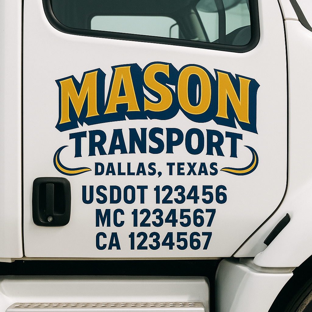 Truck Door Decal Sticker Lettering Signs With Location, USDOT, MC, CA, KYU, VIN, GVW (2-Pack)