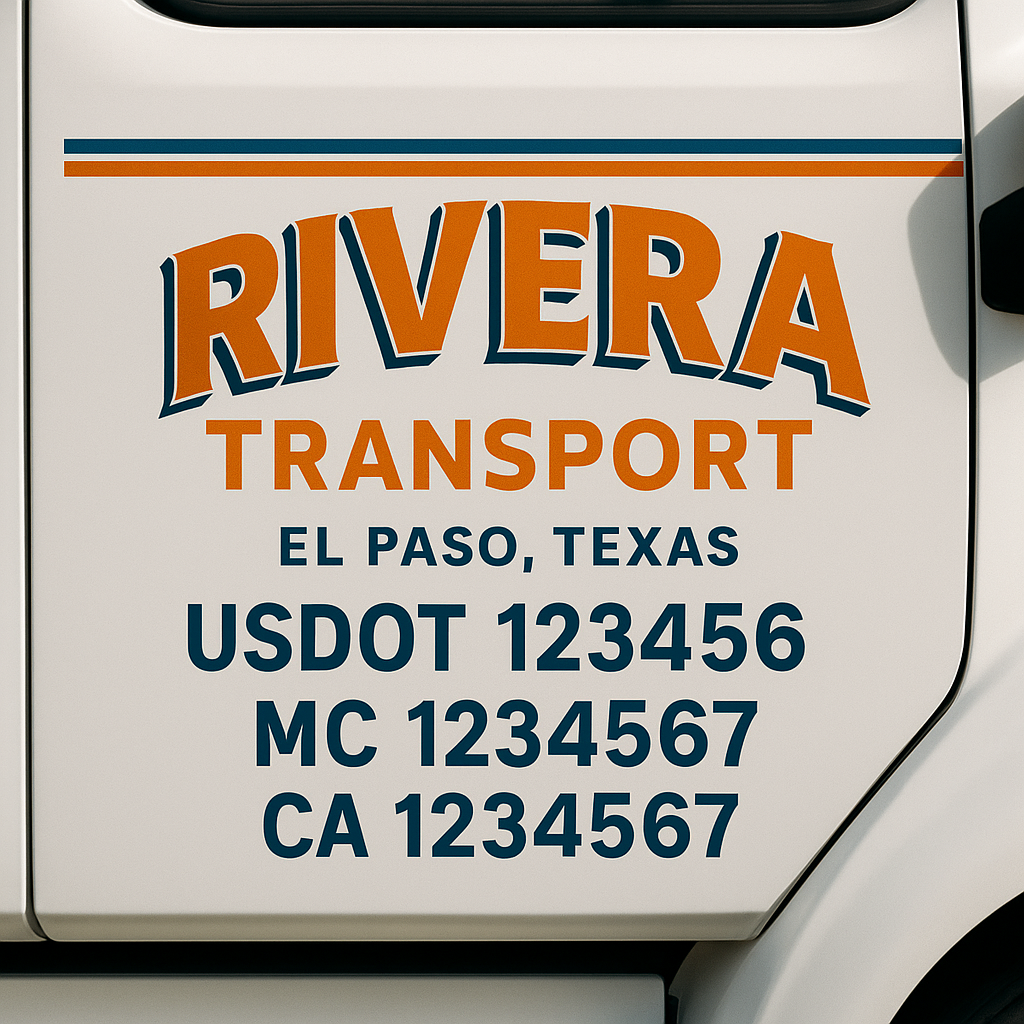 Truck Door Decal Sticker Lettering Signs With Location, USDOT, MC, CA, KYU, VIN, GVW (2-Pack)