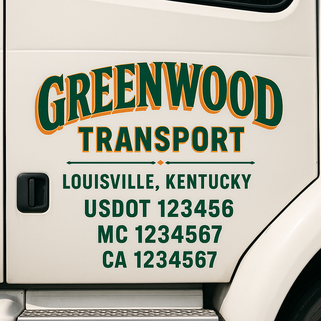 Truck Door Decal Sticker Lettering Signs With Location, USDOT, MC, CA, KYU, VIN, GVW (2-Pack)