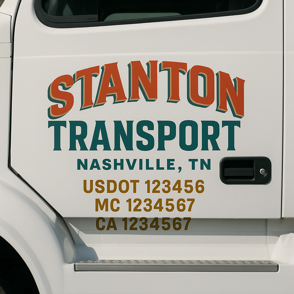 Truck Door Decal Sticker Lettering Signs With Location, USDOT, MC, CA, KYU, VIN, GVW (2-Pack)
