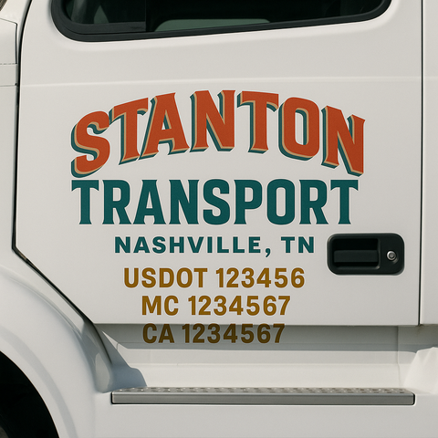Truck Door Decal Sticker Lettering Signs With Location, USDOT, MC, CA, KYU, VIN, GVW (2-Pack)