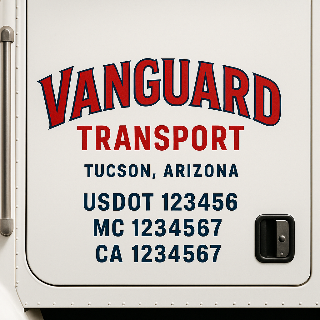 Truck Door Decal Sticker Lettering Signs With Location, USDOT, MC, CA, KYU, VIN, GVW (2-Pack)
