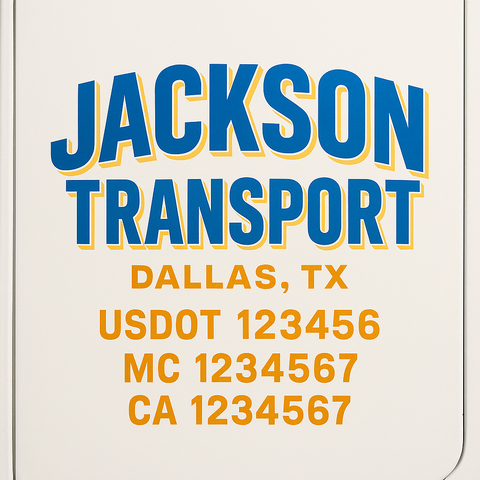 Truck Door Decal Sticker Lettering Signs With Location, USDOT, MC, CA, KYU, VIN, GVW (2-Pack)