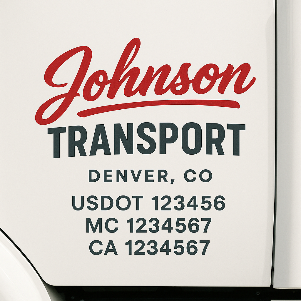 Truck Door Decal Sticker Lettering Signs With Location, USDOT, MC, CA, KYU, VIN, GVW (2-Pack)
