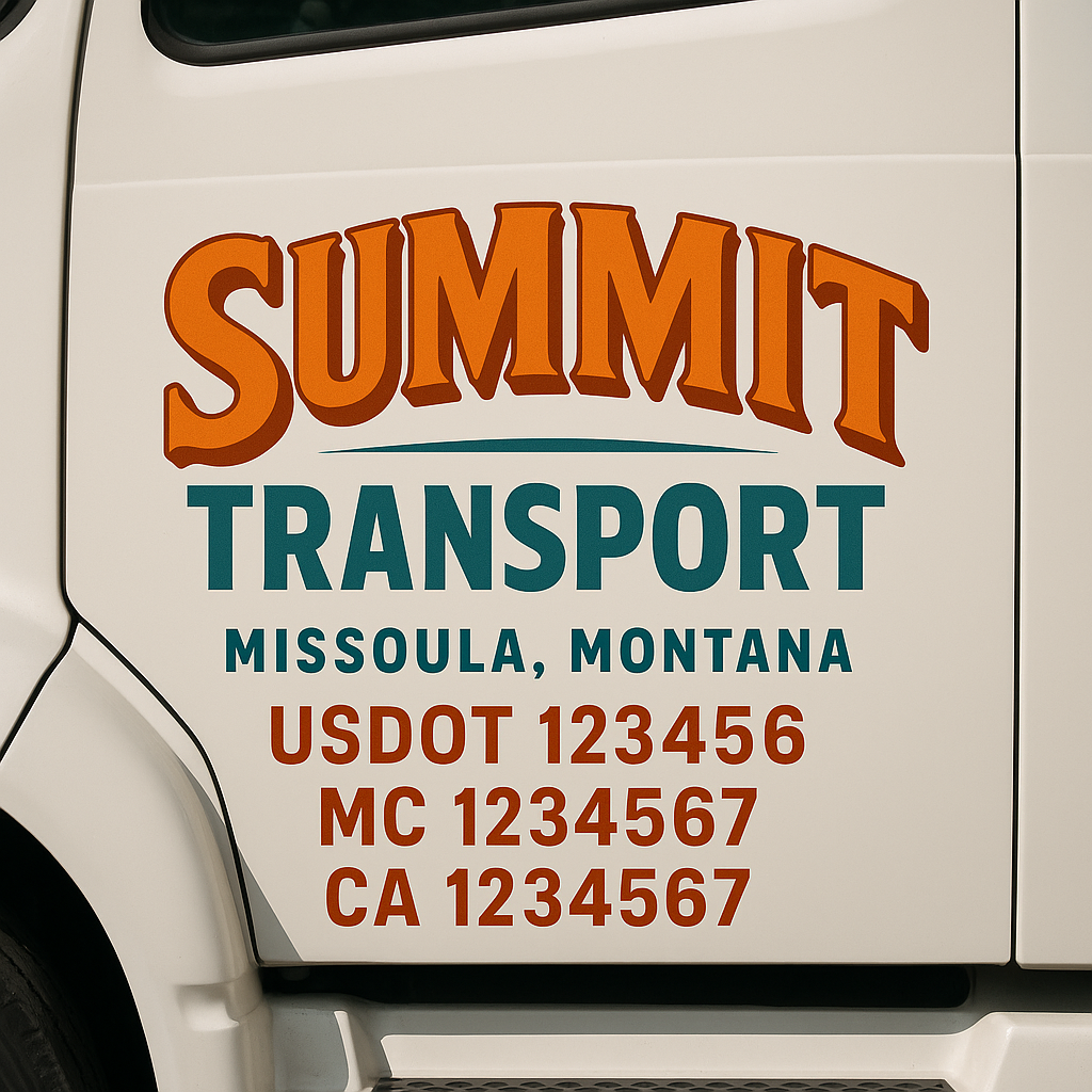 Truck Door Decal Sticker Lettering Signs With Location, USDOT, MC, CA, KYU, VIN, GVW (2-Pack)