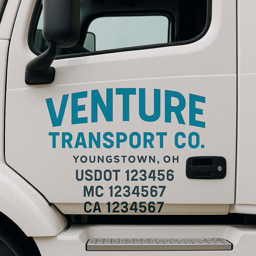 Truck Door Decal Sticker Lettering Signs With Location, USDOT, MC, CA, KYU, VIN, GVW (2-Pack)