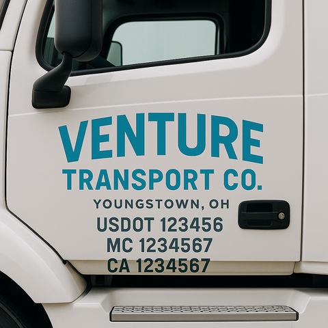 Truck Door Decal Sticker Lettering Signs With Location, USDOT, MC, CA, KYU, VIN, GVW (2-Pack)