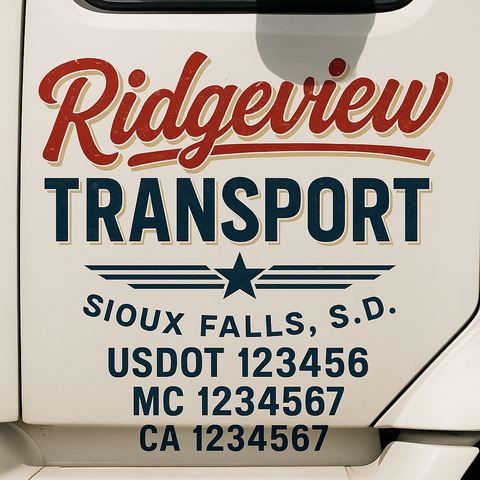 Truck Door Decal Sticker Lettering Signs With Location, USDOT, MC, CA, KYU, VIN, GVW (2-Pack)