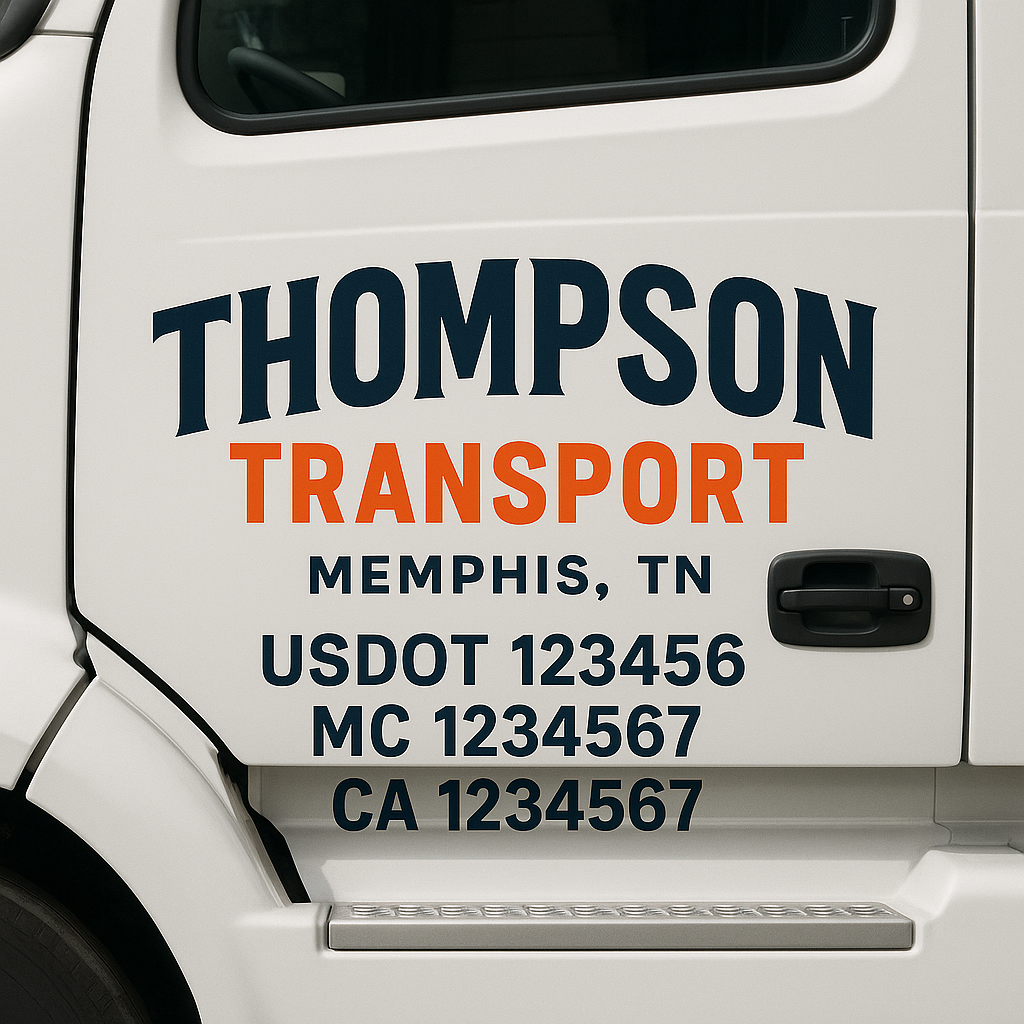 Truck Door Decal Sticker Lettering Signs With Location, USDOT, MC, CA, KYU, VIN, GVW (2-Pack)