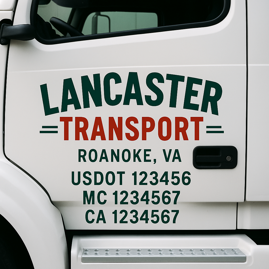 Truck Door Decal Sticker Lettering Signs With Location, USDOT, MC, CA, KYU, VIN, GVW (2-Pack)