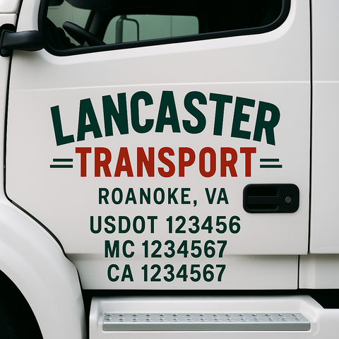 Truck Door Decal Sticker Lettering Signs With Location, USDOT, MC, CA, KYU, VIN, GVW (2-Pack)