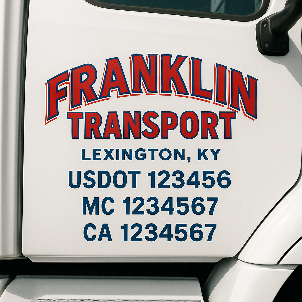 Truck Door Decal Sticker Lettering Signs With Location, USDOT, MC, CA, KYU, VIN, GVW (2-Pack)