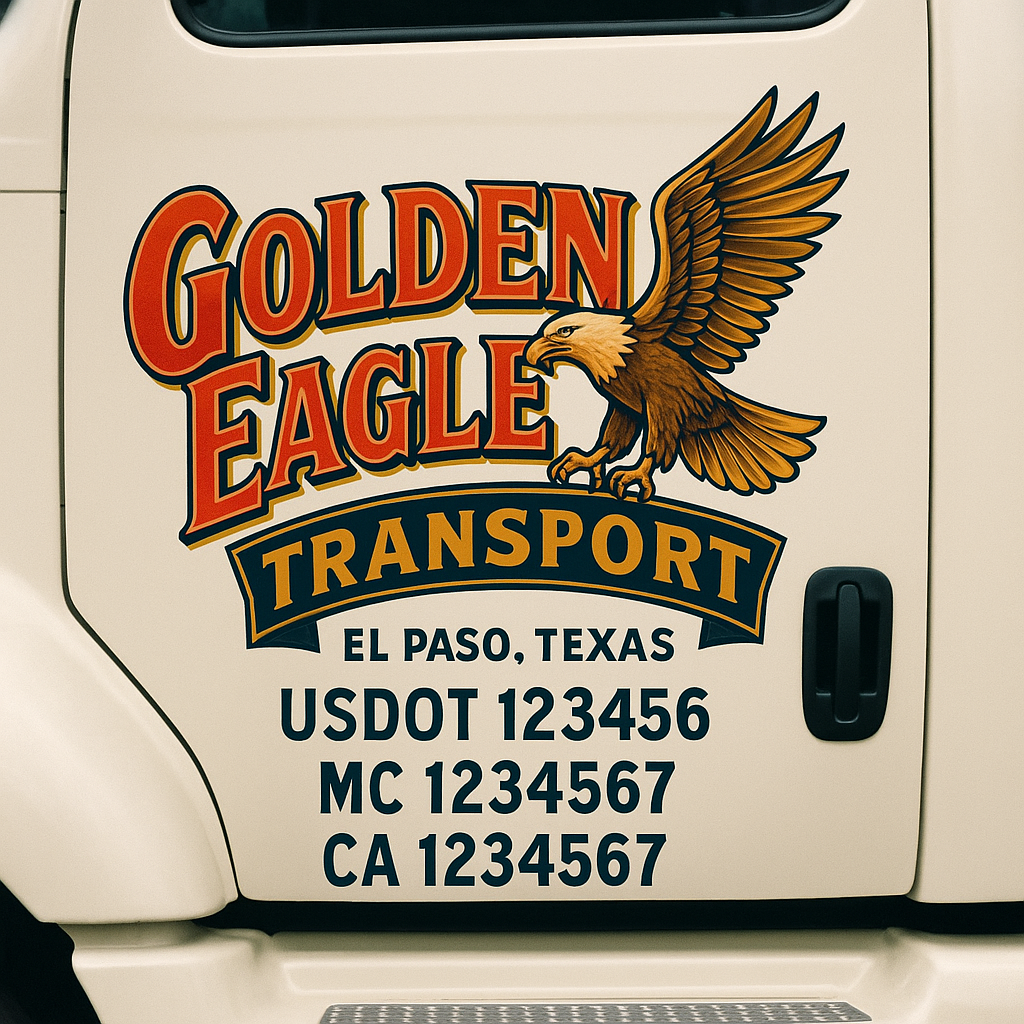 Truck Door Decal Sticker Lettering Signs With Location, USDOT, MC, CA, KYU, VIN, GVW (2-Pack)