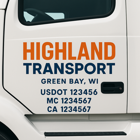 Truck Door Decal Sticker Lettering Signs With Location, USDOT, MC, CA, KYU, VIN, GVW (2-Pack)