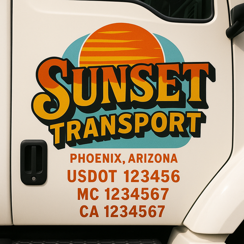 Truck Door Decal Sticker Lettering Signs With Location, USDOT, MC, CA, KYU, VIN, GVW (2-Pack)