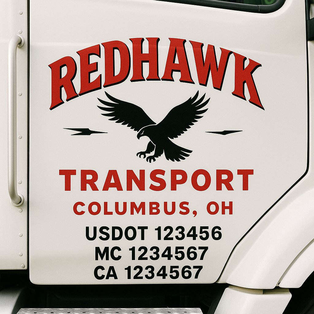 Truck Door Decal Sticker Lettering Signs With Location, USDOT, MC, CA, KYU, VIN, GVW (2-Pack)