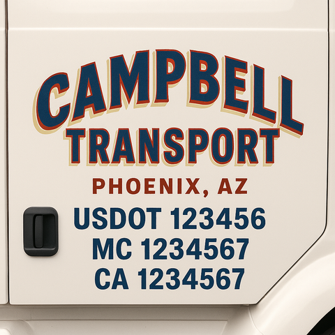 Truck Door Decal Sticker Lettering Signs With Location, USDOT, MC, CA, KYU, VIN, GVW (2-Pack)