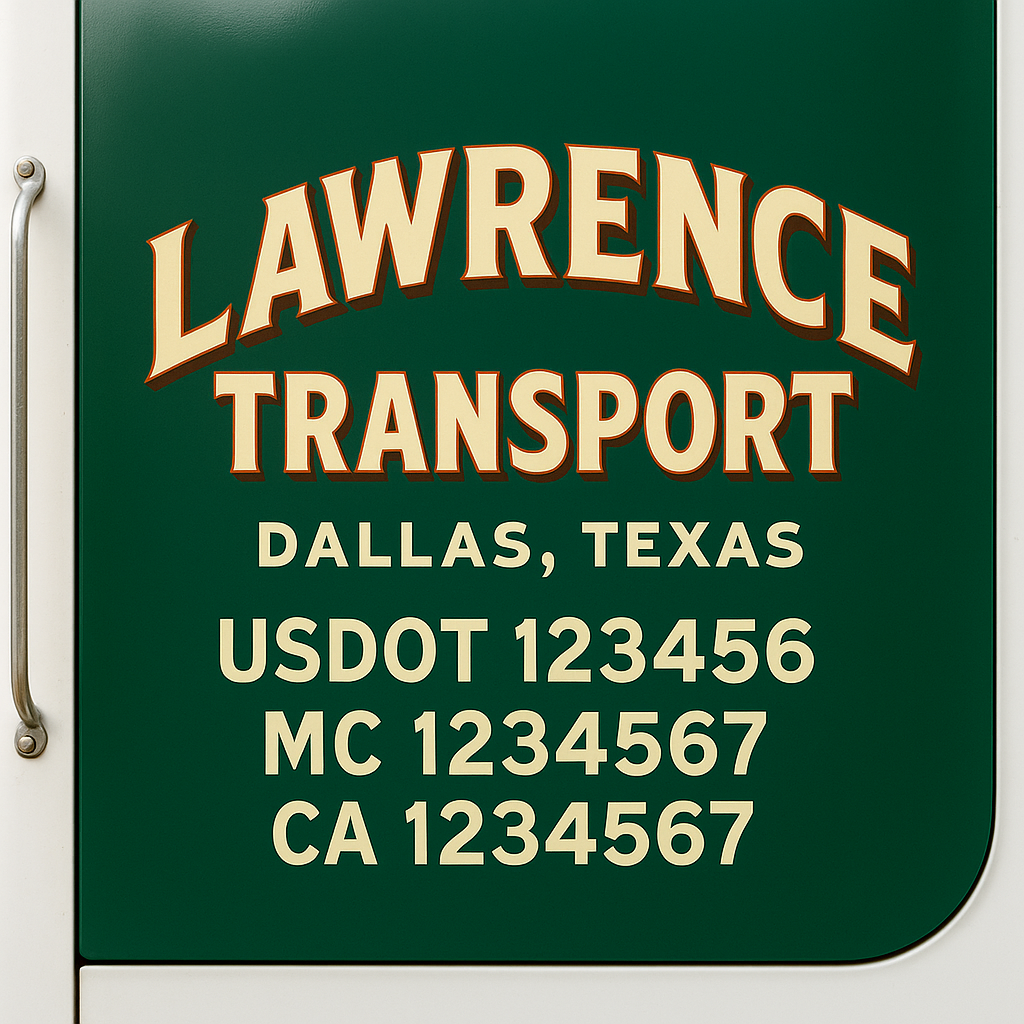 Truck Door Decal Sticker Lettering Signs With Location, USDOT, MC, CA, KYU, VIN, GVW (2-Pack)