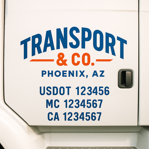 Truck Door Decal Sticker Lettering Signs With Location, USDOT, MC, CA, KYU, VIN, GVW (2-Pack)