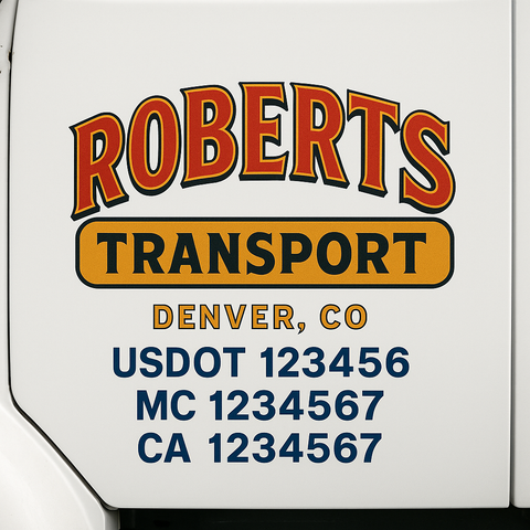 Truck Door Decal Sticker Lettering Signs With Location, USDOT, MC, CA, KYU, VIN, GVW (2-Pack)