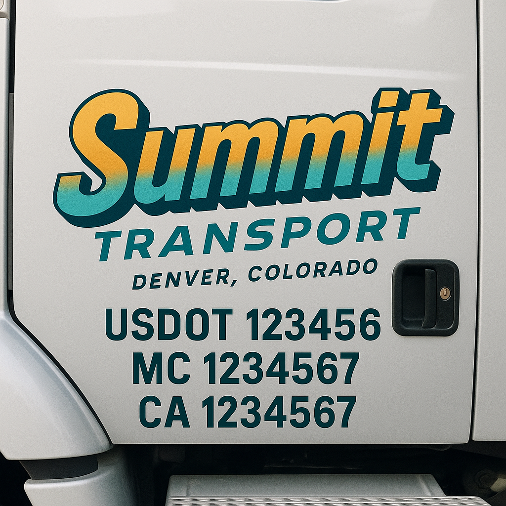 Truck Door Decal Sticker Lettering Signs With Location, USDOT, MC, CA, KYU, VIN, GVW (2-Pack)