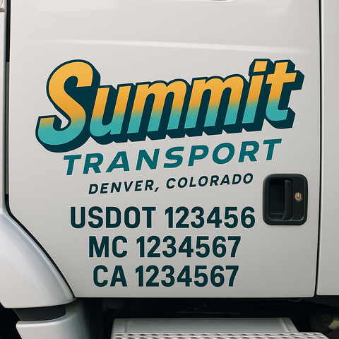 Truck Door Decal Sticker Lettering Signs With Location, USDOT, MC, CA, KYU, VIN, GVW (2-Pack)