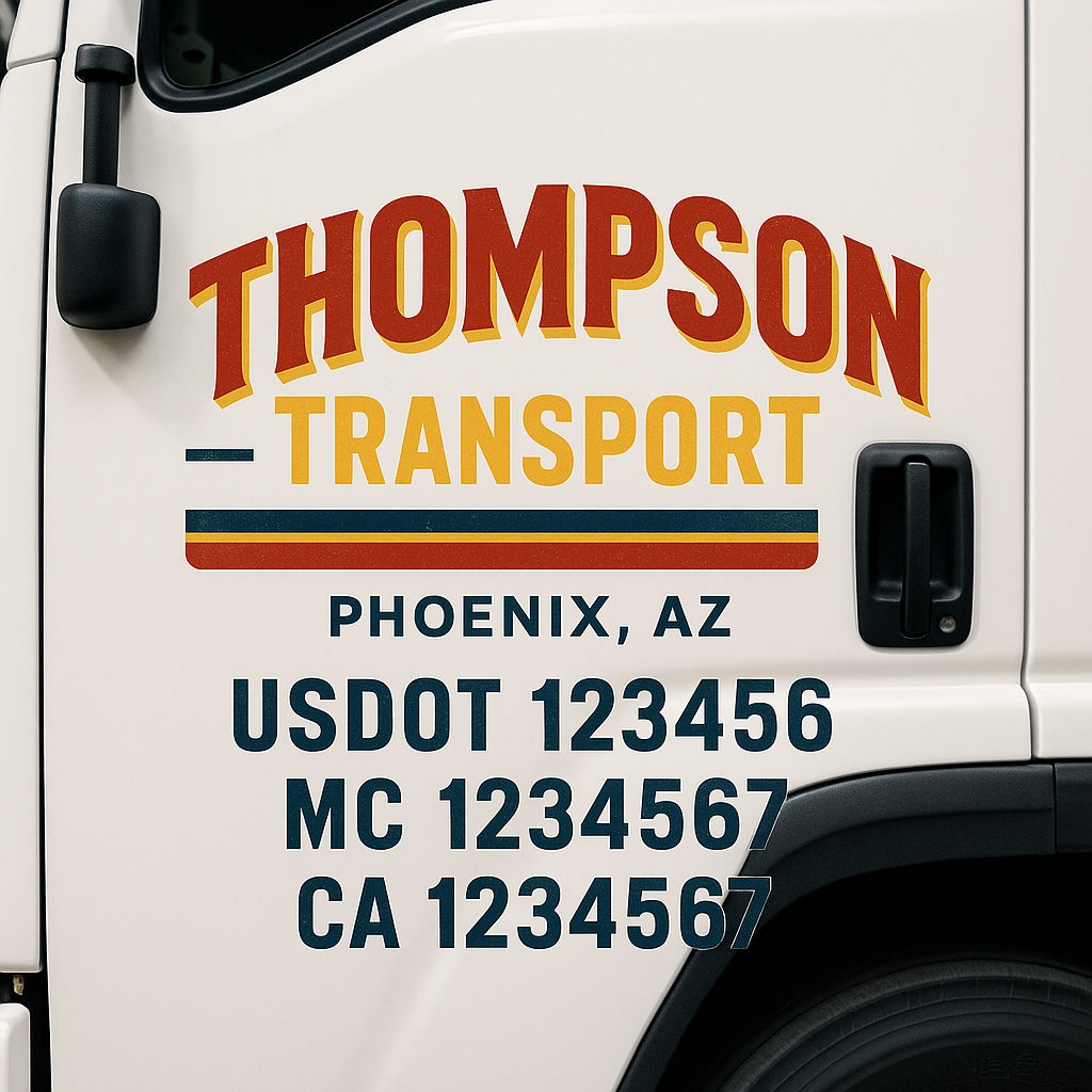 Truck Door Decal Sticker Lettering Signs With Location, USDOT, MC, CA, KYU, VIN, GVW (2-Pack)