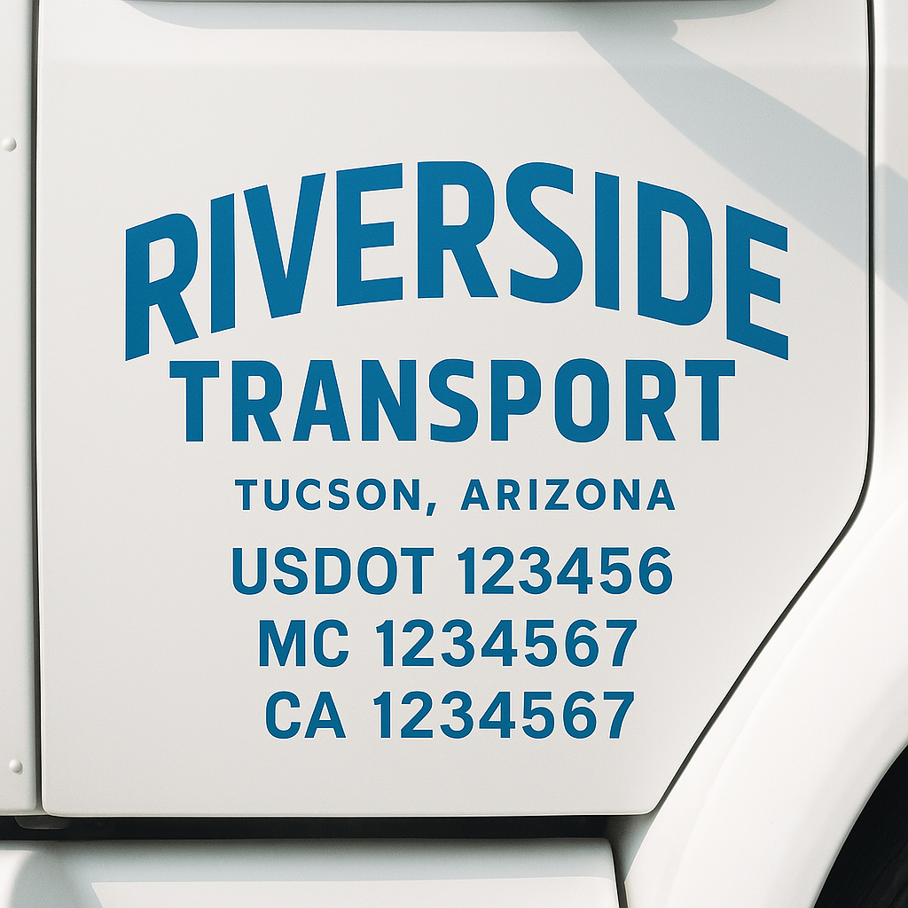 Truck Door Decal Sticker Lettering Signs With Location, USDOT, MC, CA, KYU, VIN, GVW (2-Pack)