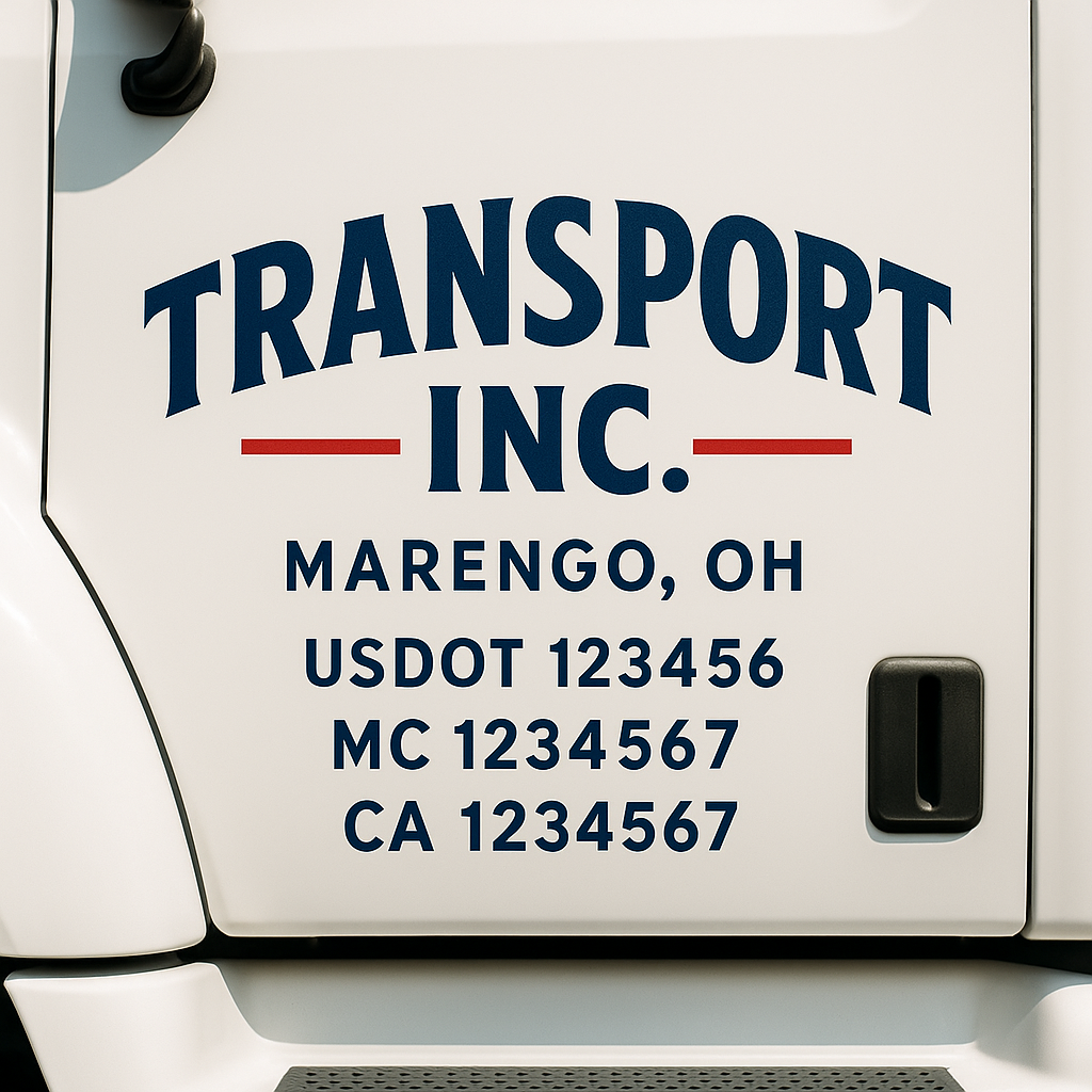 Truck Door Decal Sticker Lettering Signs With Location, USDOT, MC, CA, KYU, VIN, GVW (2-Pack)