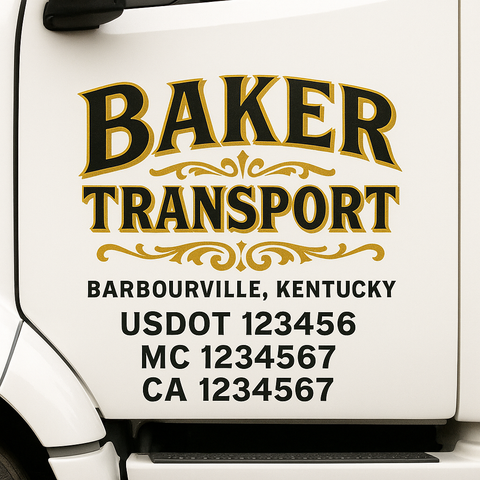 Truck Door Decal Sticker Lettering Signs With Location, USDOT, MC, CA, KYU, VIN, GVW (2-Pack)