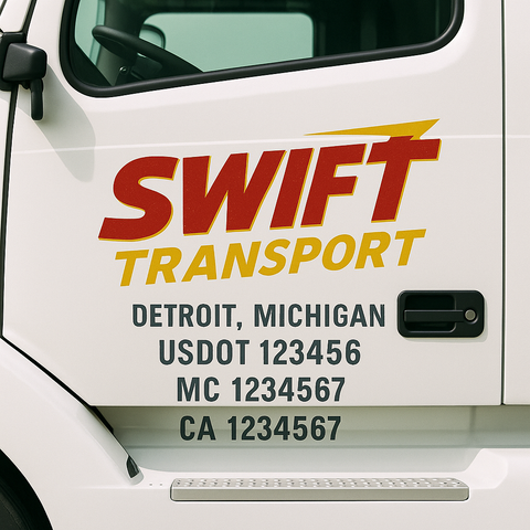 Truck Door Decal Sticker Lettering Signs With Location, USDOT, MC, CA, KYU, VIN, GVW (2-Pack)