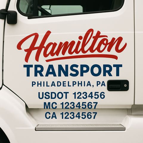 Truck Door Decal Sticker Lettering Signs With Location, USDOT, MC, CA, KYU, VIN, GVW (2-Pack)