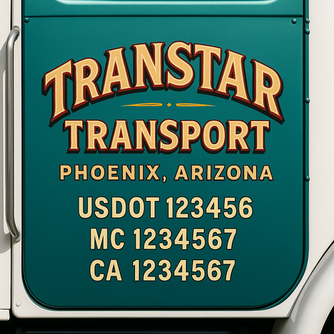 Truck Door Decal Sticker Lettering Signs With Location, USDOT, MC, CA, KYU, VIN, GVW (2-Pack)