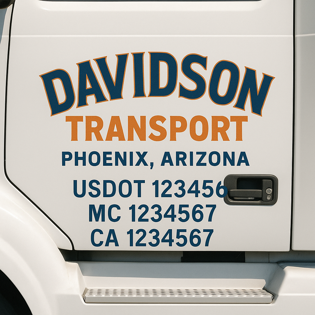 Truck Door Decal Sticker Lettering Signs With Location, USDOT, MC, CA, KYU, VIN, GVW (2-Pack)