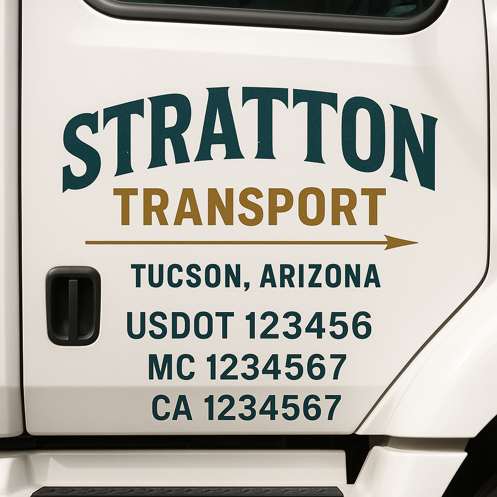 Truck Door Decal Sticker Lettering Signs With Location, USDOT, MC, CA, KYU, VIN, GVW (2-Pack)
