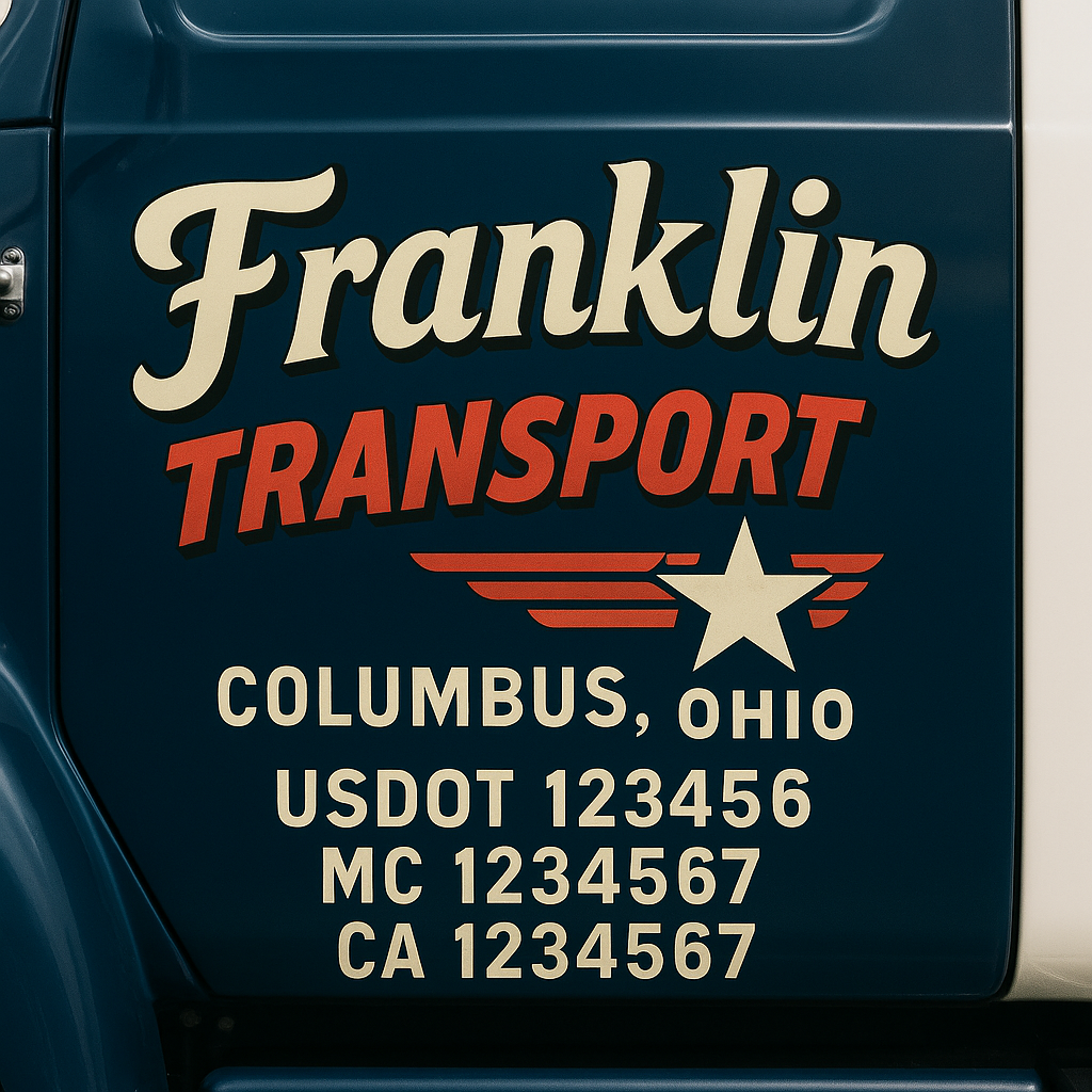 Truck Door Decal Sticker Lettering Signs With Location, USDOT, MC, CA, KYU, VIN, GVW (2-Pack)
