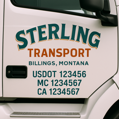 Truck Door Decal Sticker Lettering Signs With Location, USDOT, MC, CA, KYU, VIN, GVW (2-Pack)