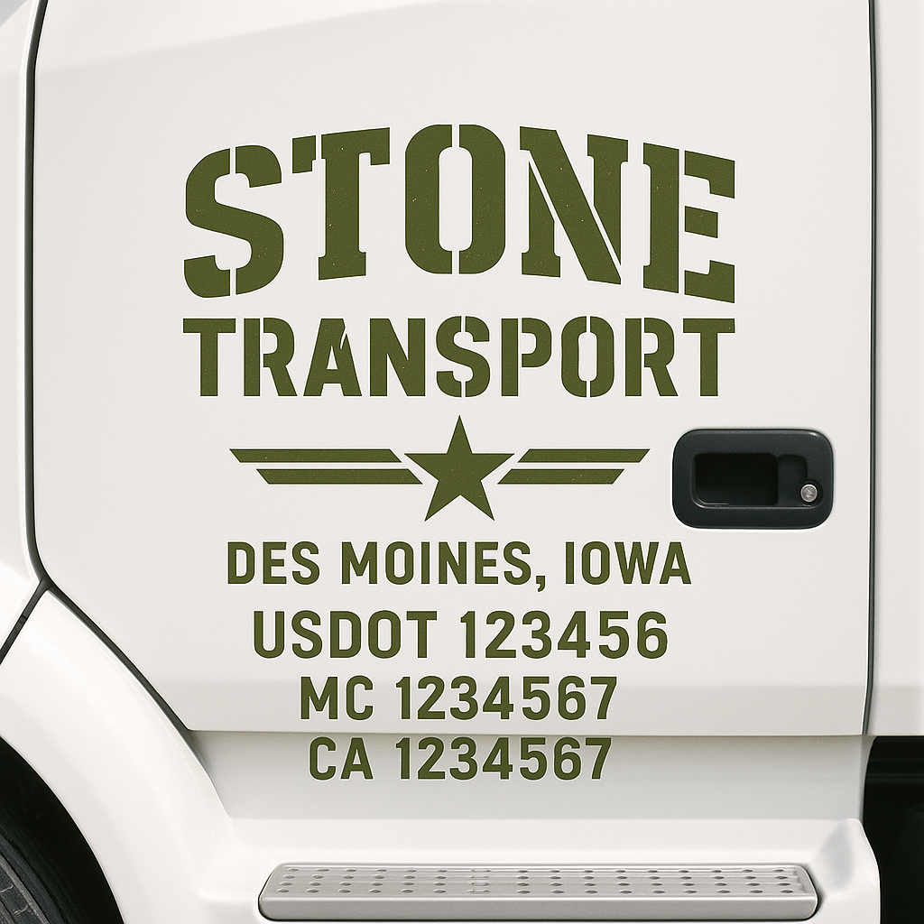 Truck Door Decal Sticker Lettering Signs With Location, USDOT, MC, CA, KYU, VIN, GVW (2-Pack)