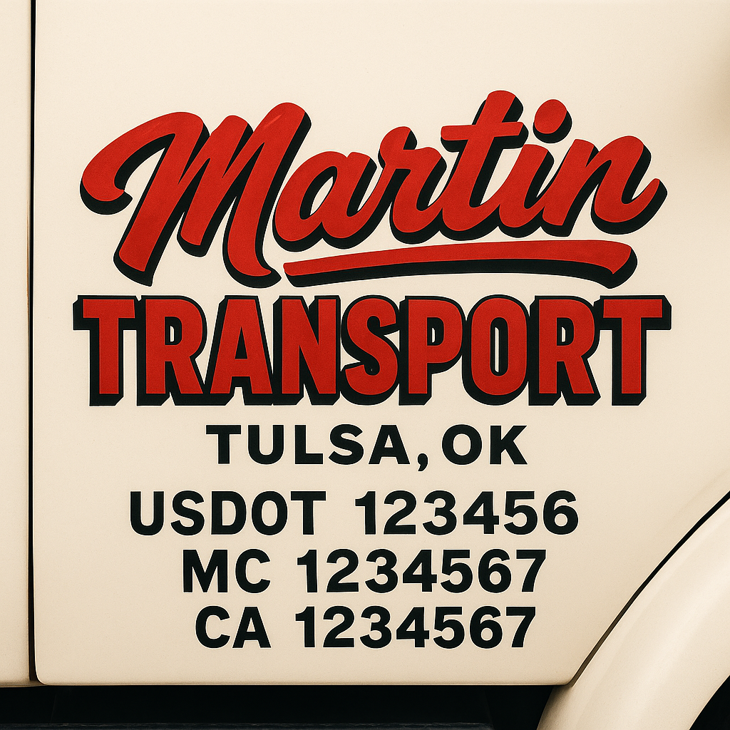 Truck Door Decal Sticker Lettering Signs With Location, USDOT, MC, CA, KYU, VIN, GVW (2-Pack)