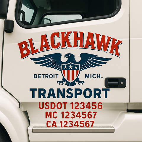 Truck Door Decal Sticker Lettering Signs With Location, USDOT, MC, CA, KYU, VIN, GVW (2-Pack)